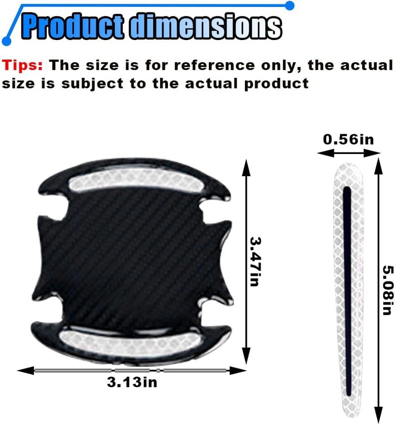 BDZMC 8PCS Reflective Car Handle Protector - Carbon Fiber Door Guard, Anti-Scratches Paint Guard, Self-Adhesive (White) - Image 2